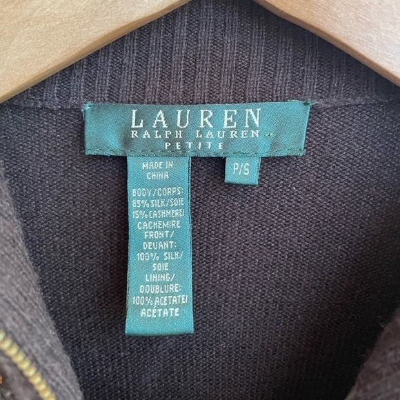 Lauren Ralph Lauren Silk Cashmere Full Zip Printed Jacket in Brown Size Small - Picture 3 of 3